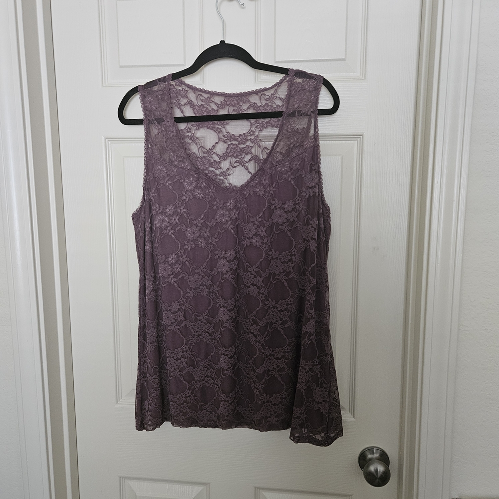 Lace Overlay Sleeveless Tank Top - Mauve